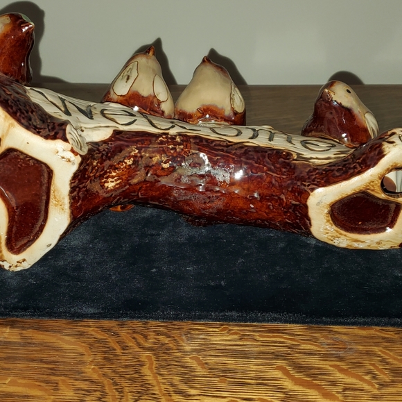 Sweet Woodsy Ceramic Welcome Sign Birds Drip Glaze Mantle Decor - Picture 8 of 8